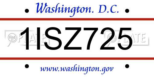 1ISZ725 District Of Columbia License Plate
