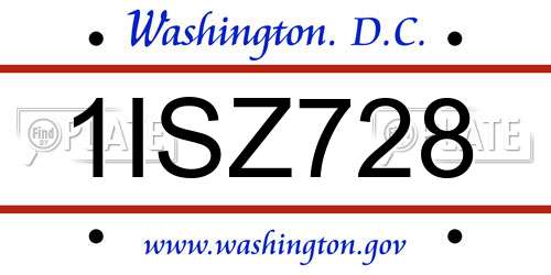 1ISZ728 District Of Columbia License Plate