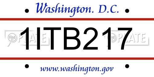 1ITB217 District Of Columbia License Plate