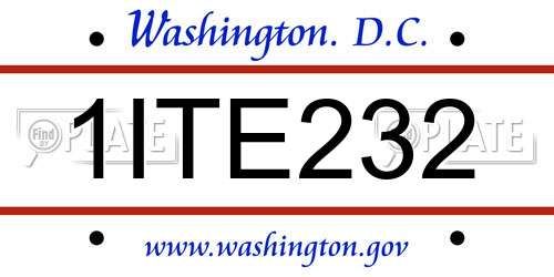 1ITE232 District Of Columbia License Plate
