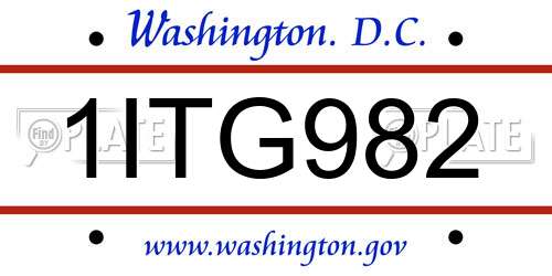 1ITG982 District Of Columbia License Plate