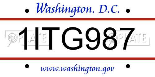 1ITG987 District Of Columbia License Plate