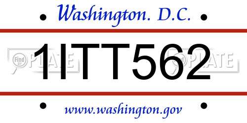 1ITT562 District Of Columbia License Plate