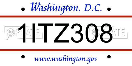 1ITZ308 District Of Columbia License Plate