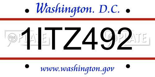 1ITZ492 District Of Columbia License Plate