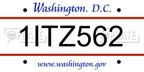 1ITZ562 District Of Columbia License Plate
