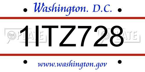 1ITZ728 District Of Columbia License Plate