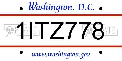 1ITZ778 District Of Columbia License Plate