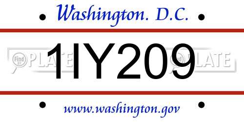 1IY209 District Of Columbia License Plate