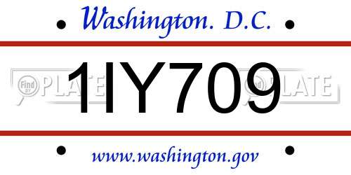 1IY709 District Of Columbia License Plate