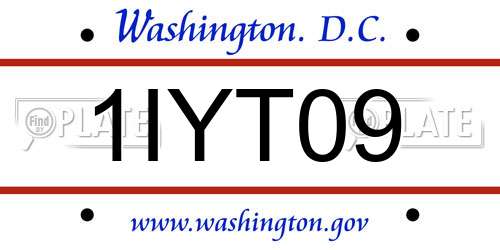 1IYT09 District Of Columbia License Plate