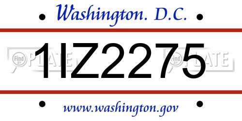 1IZ2275 District Of Columbia License Plate