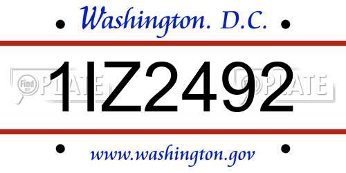 1IZ2492 District Of Columbia License Plate
