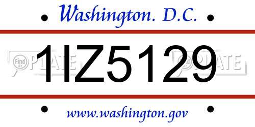 1IZ5129 District Of Columbia License Plate