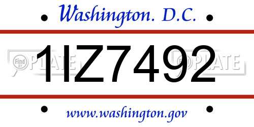1IZ7492 District Of Columbia License Plate