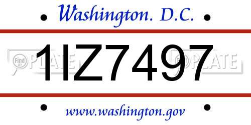 1IZ7497 District Of Columbia License Plate