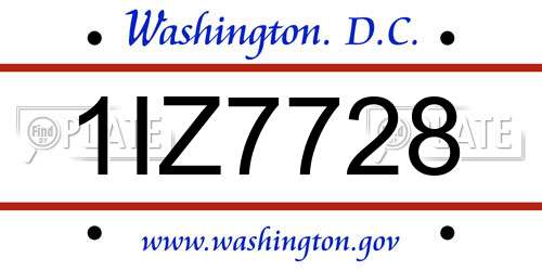 1IZ7728 District Of Columbia License Plate