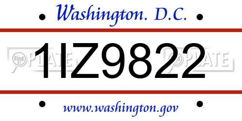 1IZ9822 District Of Columbia License Plate
