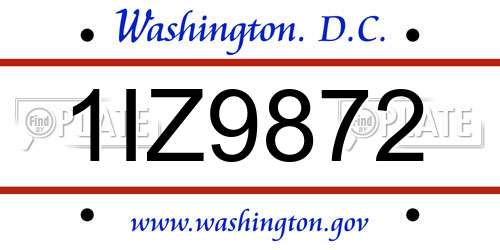 1IZ9872 District Of Columbia License Plate