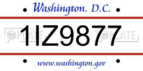 1IZ9877 District Of Columbia License Plate