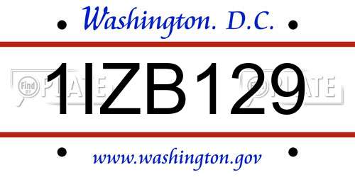 1IZB129 District Of Columbia License Plate