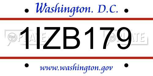 1IZB179 District Of Columbia License Plate