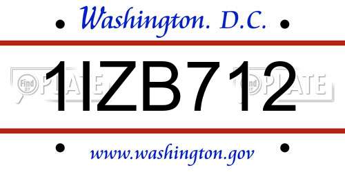 1IZB712 District Of Columbia License Plate