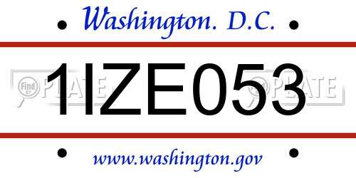1IZE053 District Of Columbia License Plate