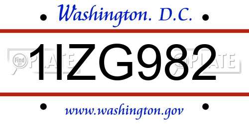 1IZG982 District Of Columbia License Plate