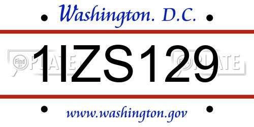 1IZS129 District Of Columbia License Plate