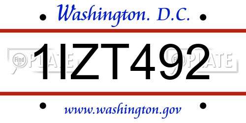 1IZT492 District Of Columbia License Plate