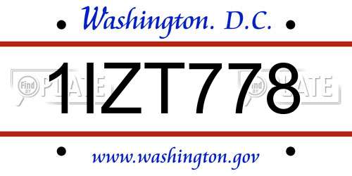 1IZT778 District Of Columbia License Plate