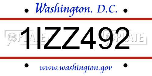 1IZZ492 District Of Columbia License Plate