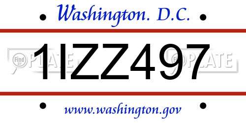 1IZZ497 District Of Columbia License Plate