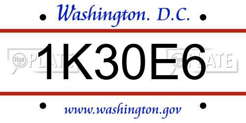 1K30E6 District Of Columbia License Plate