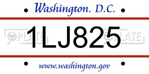 1LJ825 District Of Columbia License Plate