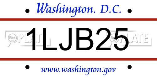 1LJB25 District Of Columbia License Plate