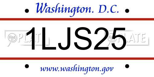 1LJS25 District Of Columbia License Plate