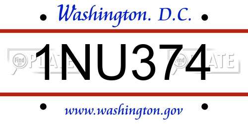 1NU374 District Of Columbia License Plate