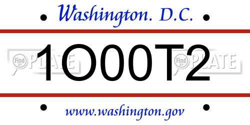 1O00T2 District Of Columbia License Plate