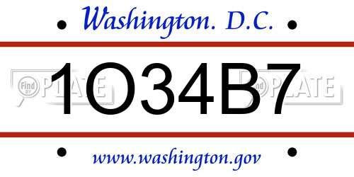 1O34B7 District Of Columbia License Plate