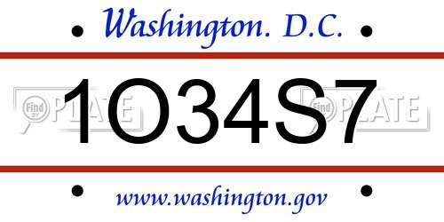 1O34S7 District Of Columbia License Plate