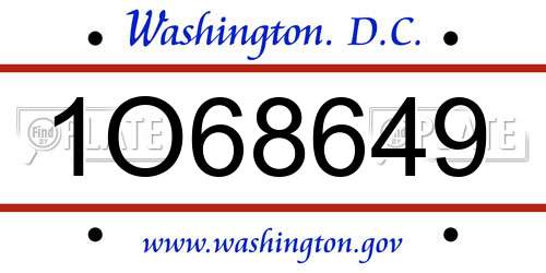 1O68649 District Of Columbia License Plate