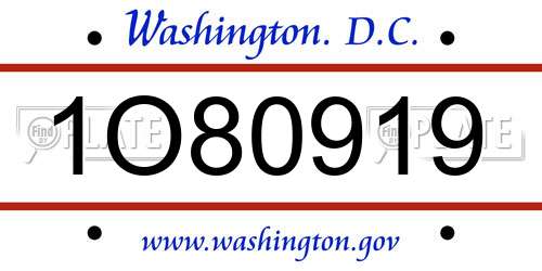 1O80919 District Of Columbia License Plate