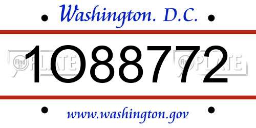 1O88772 District Of Columbia License Plate