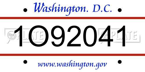 1O92041 District Of Columbia License Plate