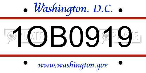 1OB0919 District Of Columbia License Plate
