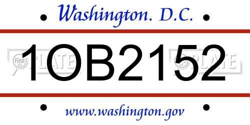 1OB2152 District Of Columbia License Plate