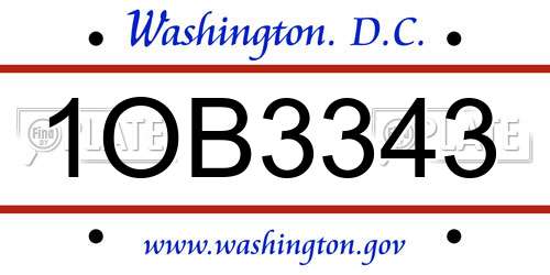 1OB3343 District Of Columbia License Plate