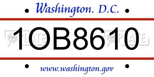 1OB8610 District Of Columbia License Plate